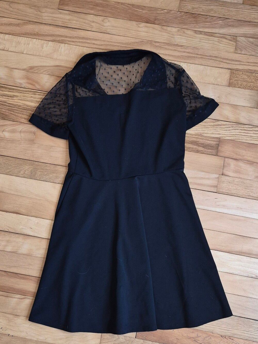 Shein Sheer Yoke Black Fit & Flare Dress - Picture 7 of 11